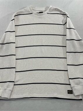 RVCA Men's Day Shift Thermal Waffle Stripe Long Sleeve Sweater Cream Oat SZ XL